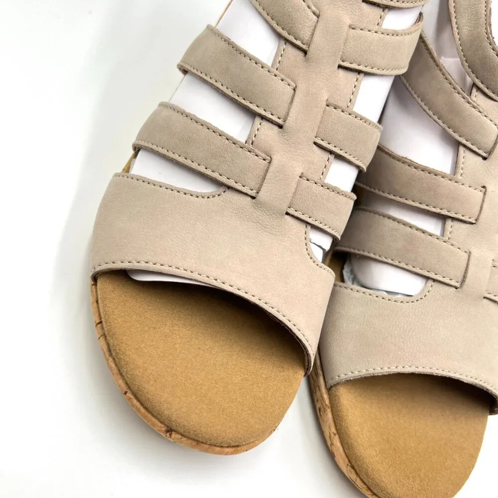 8.5W 8.5 WIDE WIDTH Rockport Briah Gladiator Taupe Brown Wedge Sandals‎ Shoes